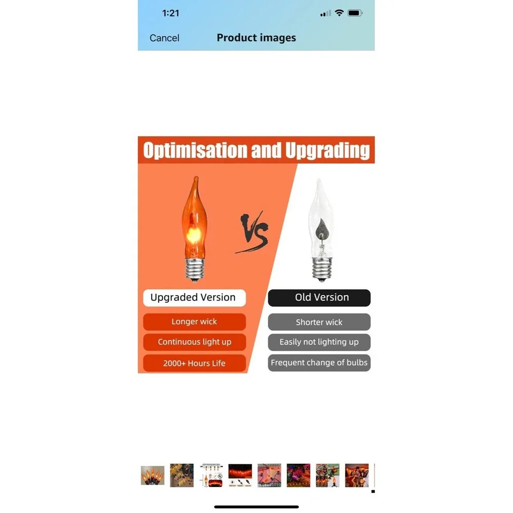 Set of 20 Orange flickering LED String Lights NIB 7ft 8” New in box.